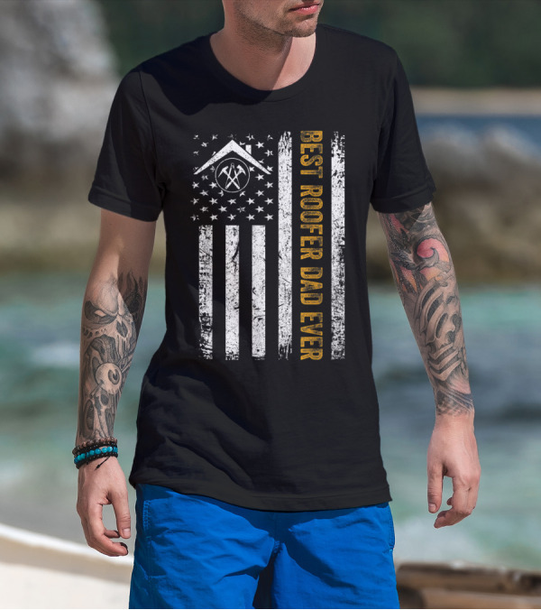 Vintage USA Best Roofer Dad Ever American Flag T-Shirt