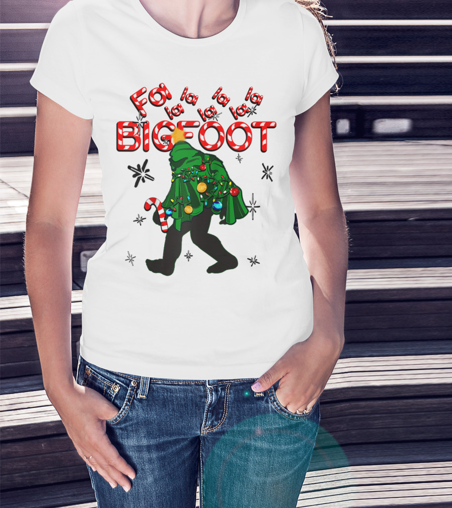 Fa La La La Bigfoot Christmas Candy Cane Spring Tree T-Shirt