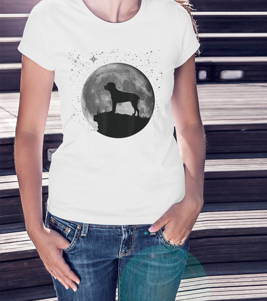 Cane Corso Silhouette Against Full Moon And Starry Sky T-Shirt