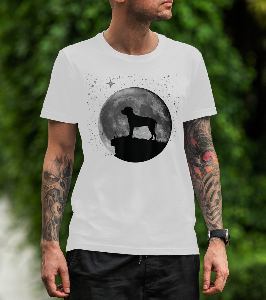 Cane Corso Silhouette Against Full Moon And Starry Sky T-Shirt