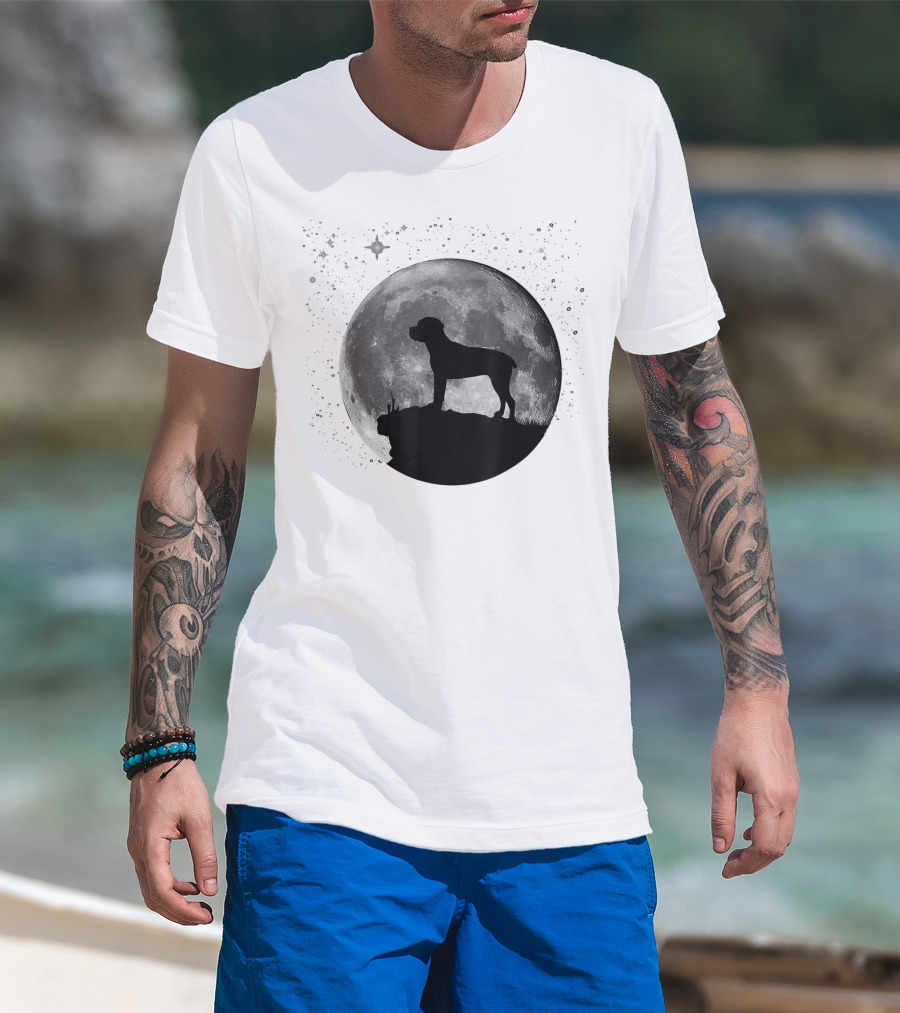 Cane Corso Silhouette Against Full Moon And Starry Sky T-Shirt