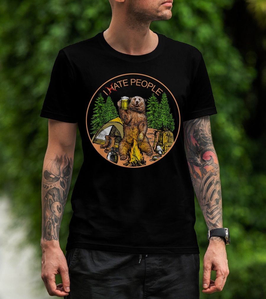 I Eat People Bear Beer Outdoor Camping Campfire Tent Backpack Trees Adventure T-Shirt