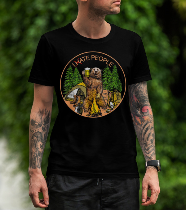 I Eat People Bear Beer Outdoor Camping Campfire Tent Backpack Trees Adventure T-Shirt