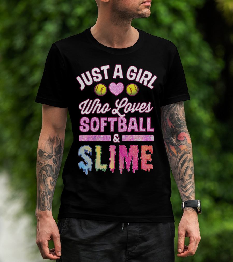 Just A Girl Who Loves Softball Heart Slime Fun T-Shirt