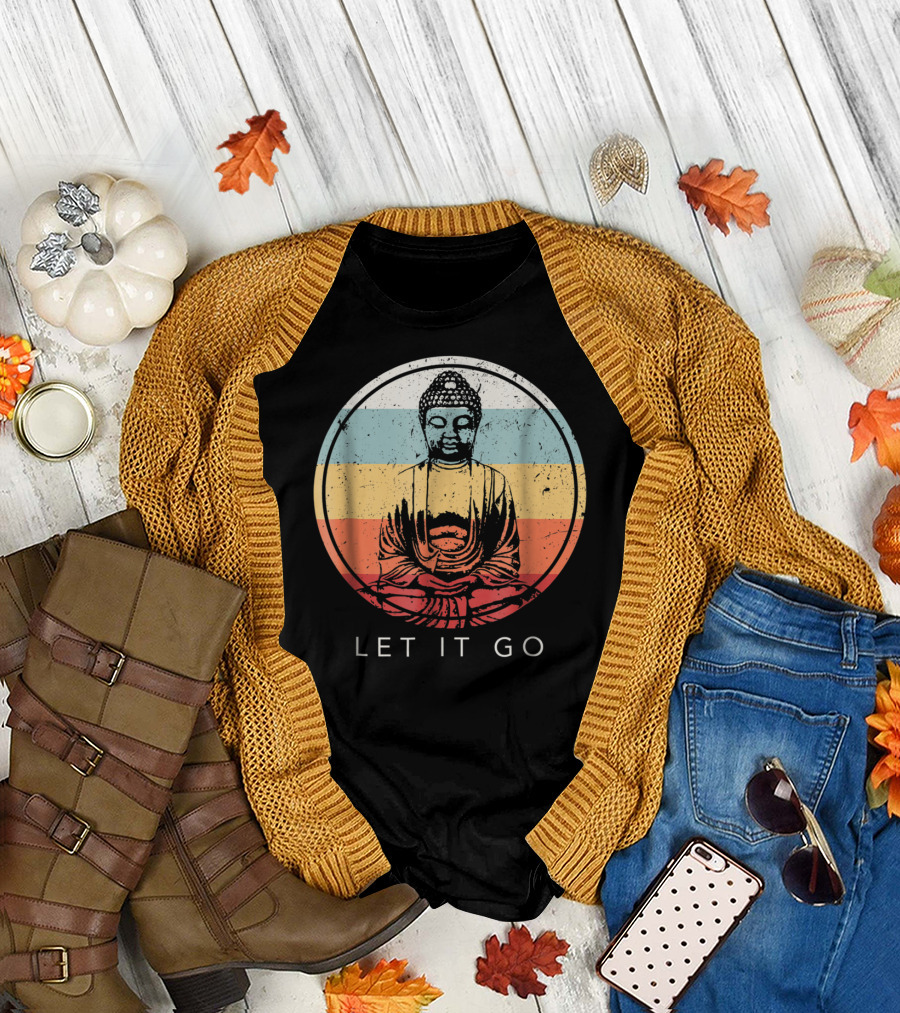 Let It Go Buddha Meditation Vintage Zen Bud Retro Circle T-Shirt