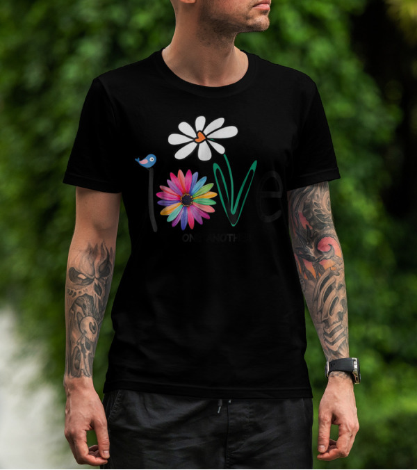 Love One Another Daisy Rainbow Flower Bird Hippie T-Shirt