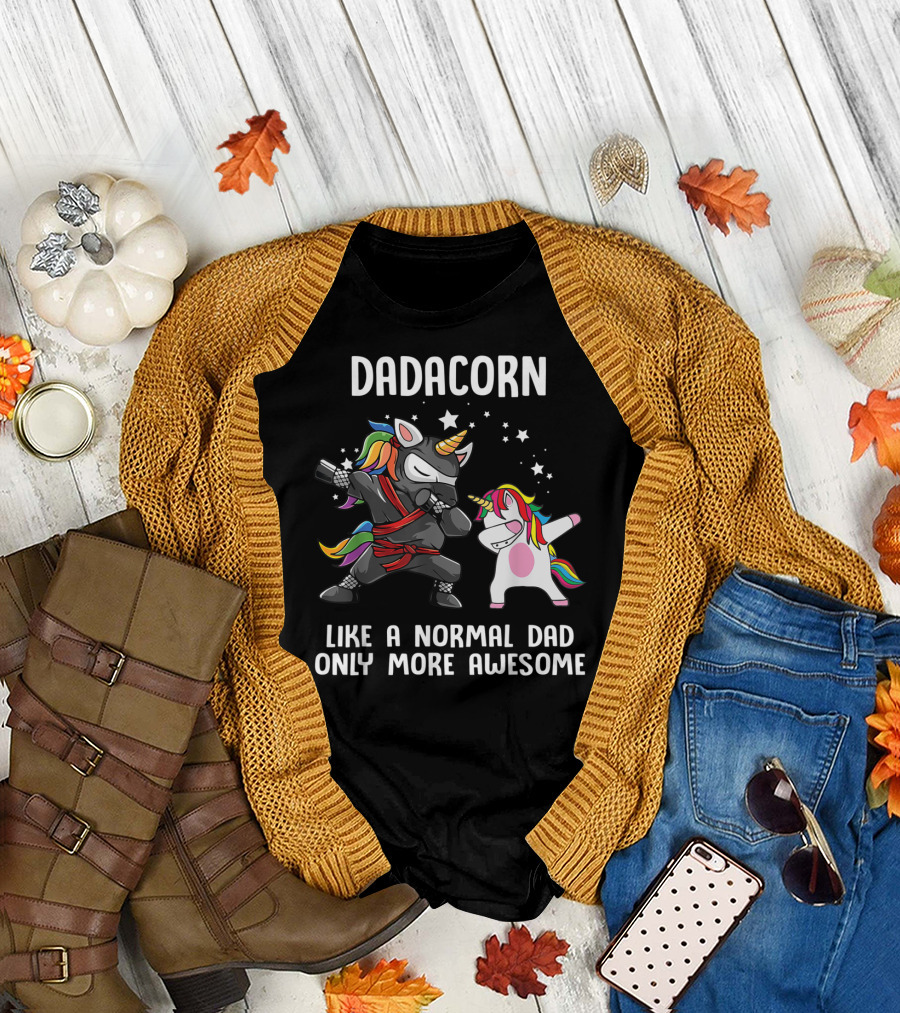 Dadacorn Like a Normal Dad Only More Awesome Ninja Rainbow Unicorn Stars T-Shirt