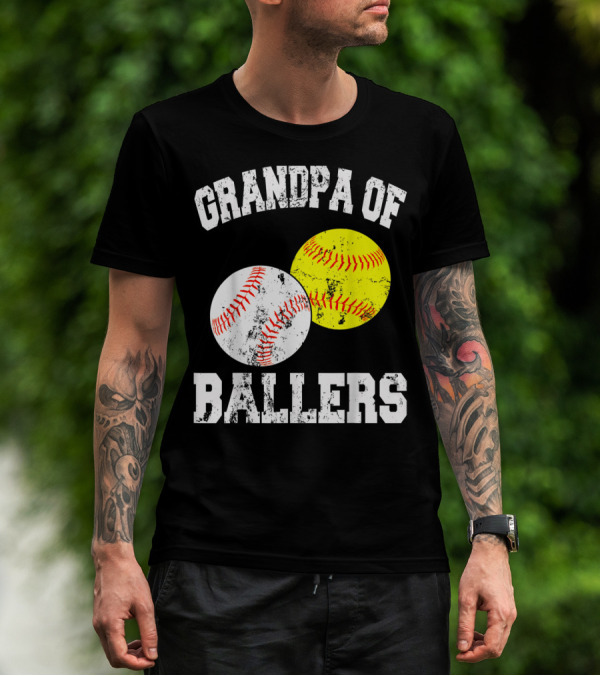 Grandpa Of Ballers Funny Baseball Softball T-Shirt