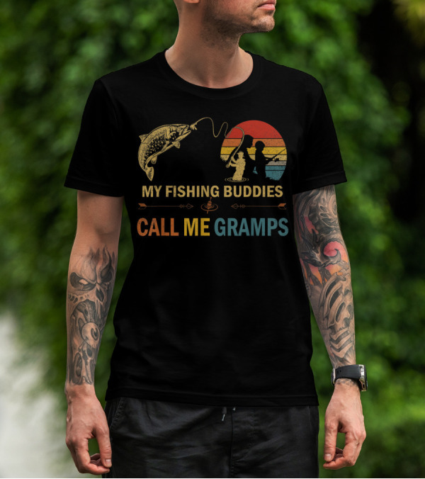 My Fishing Buddies Call Me Gramps Retro Fishing Scene T-Shirt