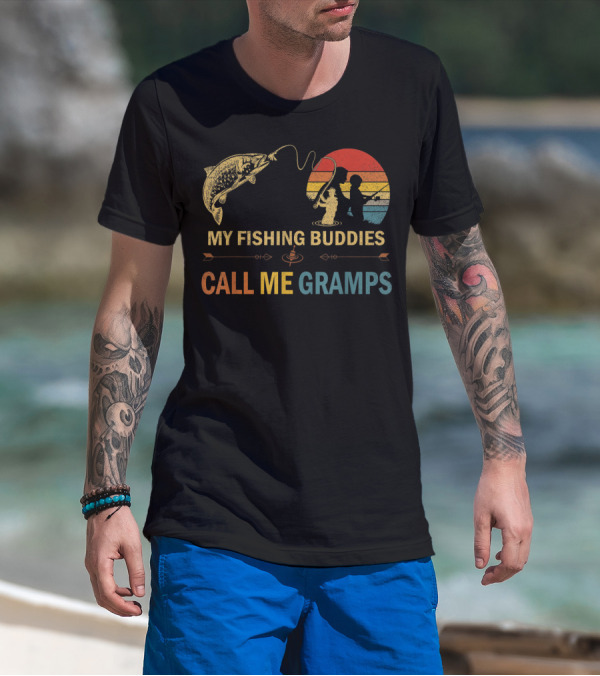 My Fishing Buddies Call Me Gramps Retro Fishing Scene T-Shirt