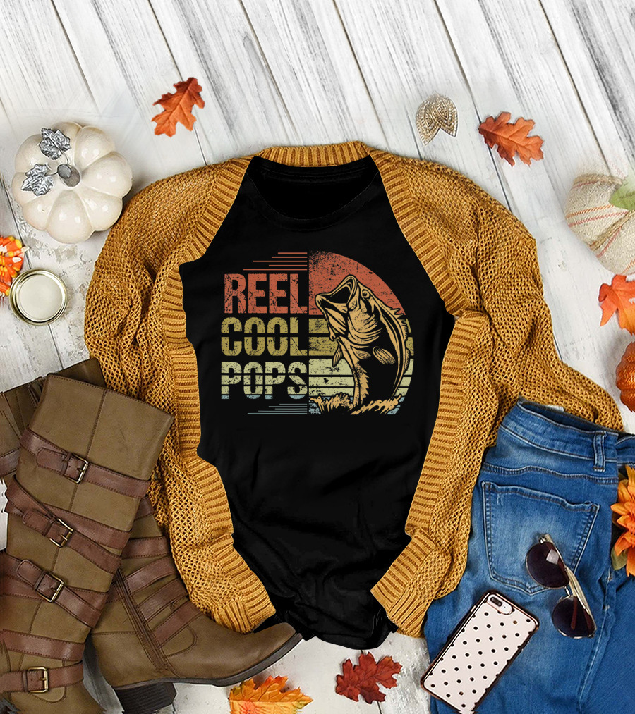 Reel Cool Pops Fishing Sunset With Jumping Fish T-Shirt