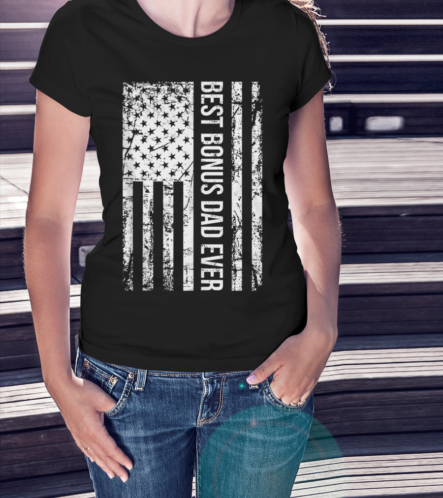 Best Bonus Dad Ever American Flag Mens Step Dad T-Shirt