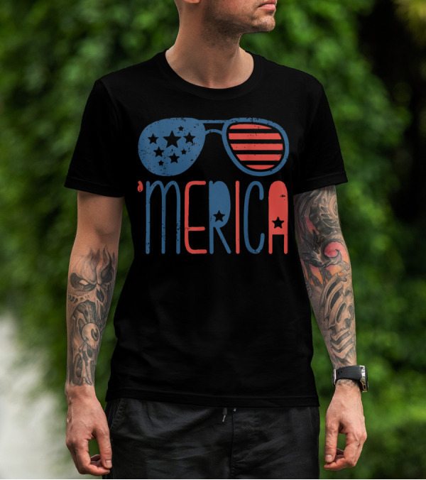 'Merica Patriotic Flag Stars And Stripes Aviators T-Shirt