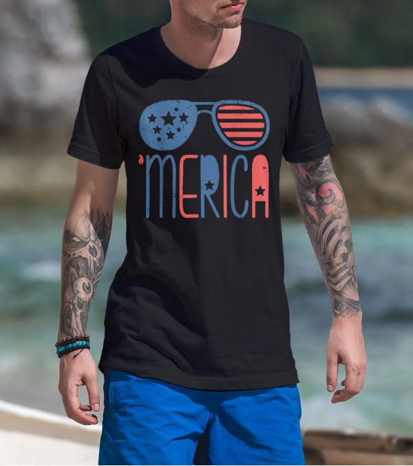 'Merica Patriotic Flag Stars And Stripes Aviators T-Shirt