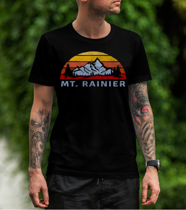 Mt. Rainier Retro Sunset With Mountain And Trees T-Shirt