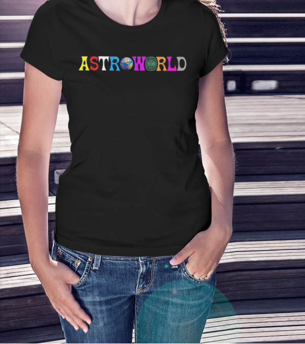 Astroworld Colorful Text Logo With Earth And Spiral Elements T-Shirt