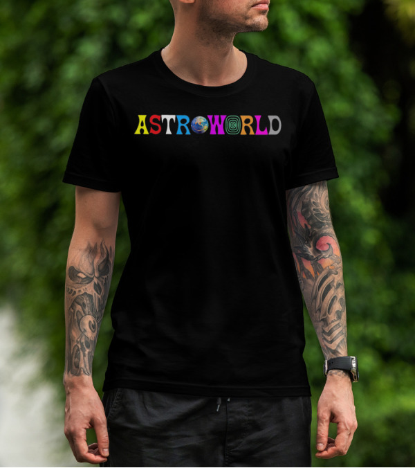 Astroworld Colorful Text Logo With Earth And Spiral Elements T-Shirt