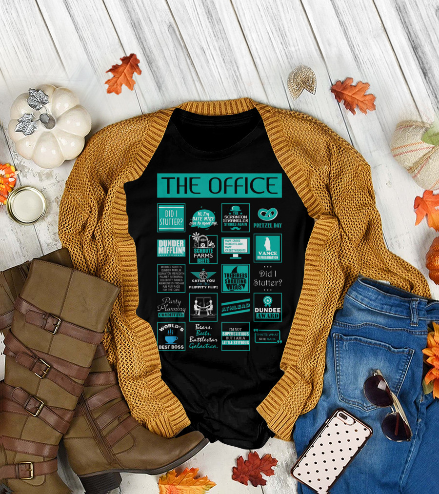 The Office Mash Up Dunder Mifflin Schrute Farms Bears Battlestar Galactica Dundee Award T-Shirt