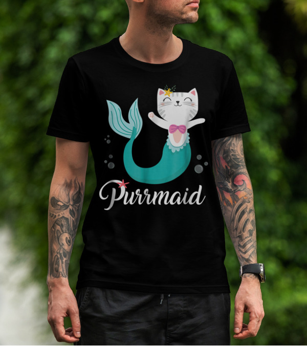 Purrmaid Cat Mermaid For Girls With Star And Bow T-Shirt