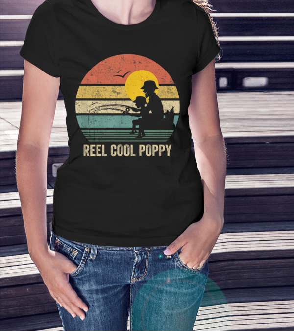 Reel Cool Poppy Vintage Fisherman Father's Retro Style Sun T-Shirt