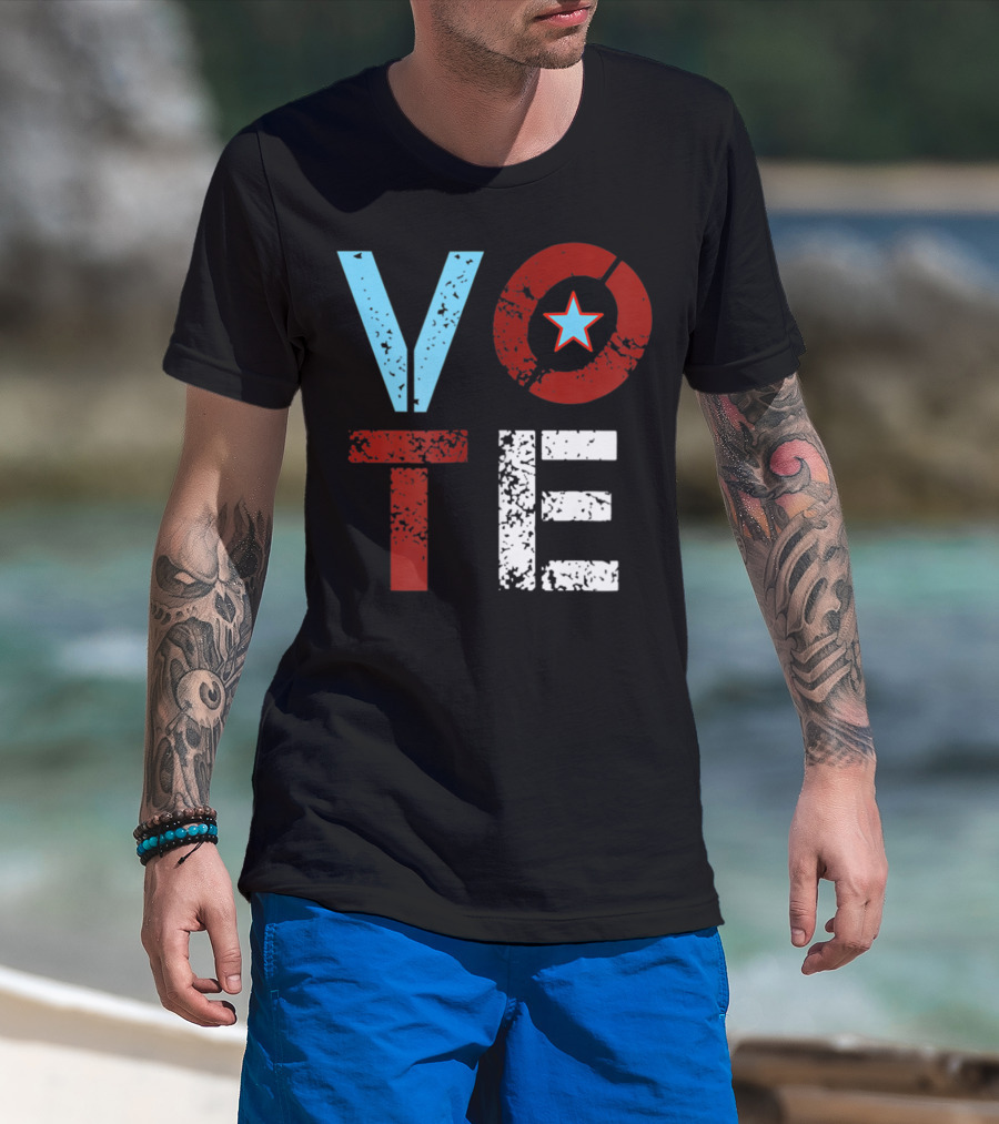 Vote With Retro Star In Circle T-Shirt