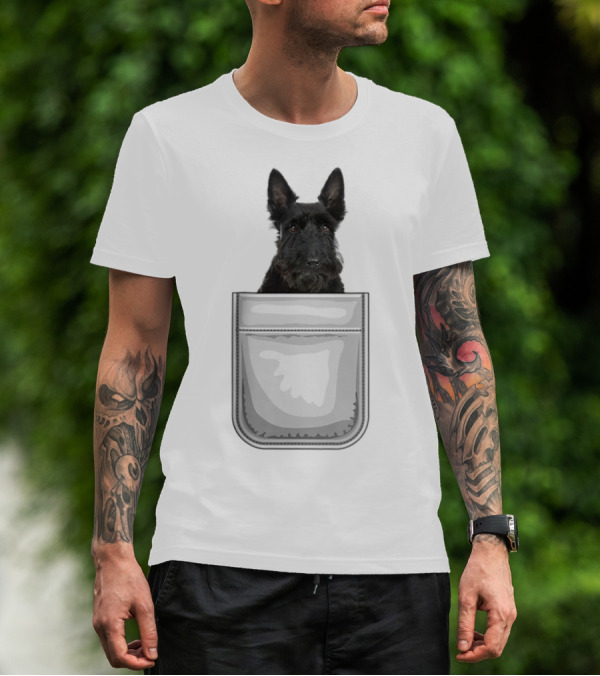 Scotty Scottish Terrier Puppy Dog In Pocket T-Shirt