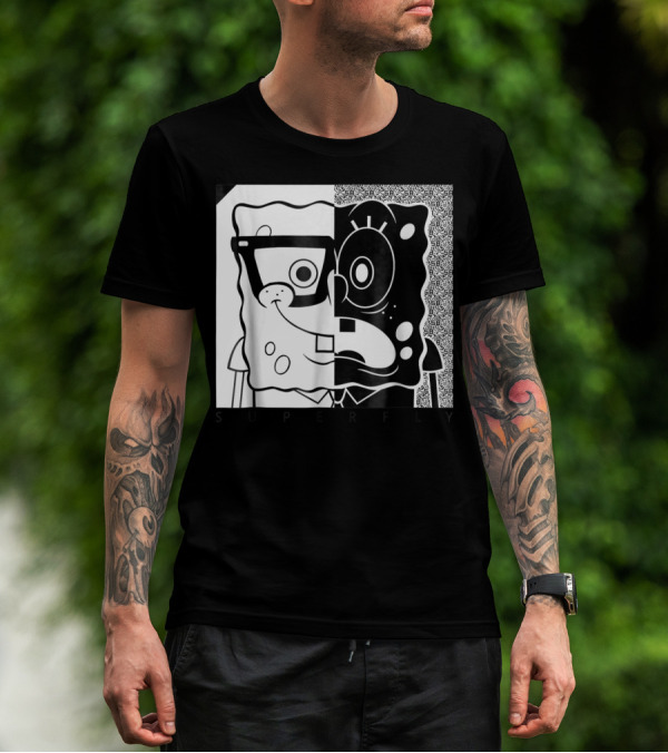 SpongeBob SquarePants Superfly Black And White Optical Illusion Comic T-Shirt