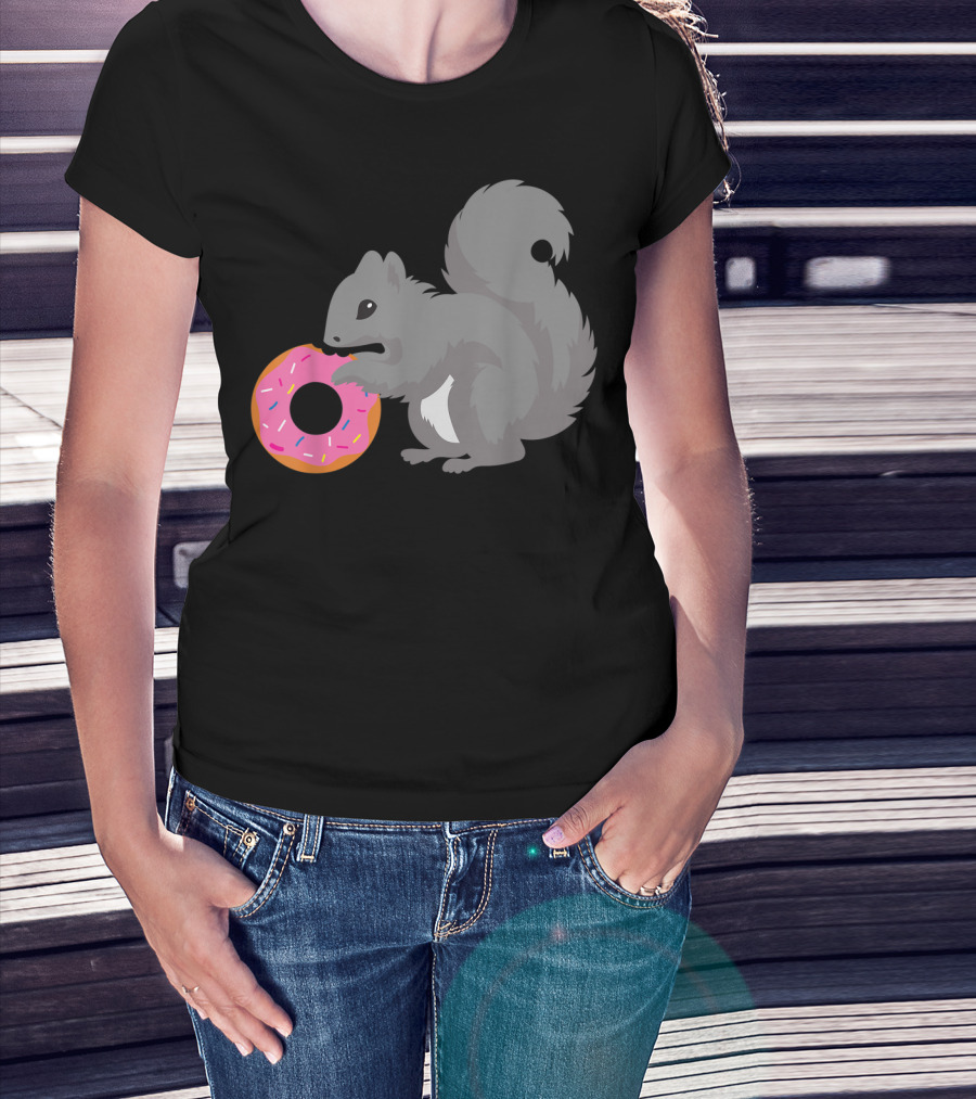 Squirrel Holding Pink Sprinkled Doughnut T-Shirt