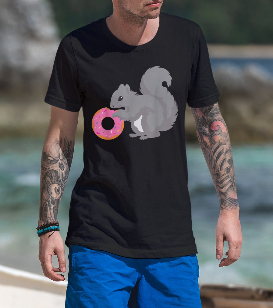 Squirrel Holding Pink Sprinkled Doughnut T-Shirt