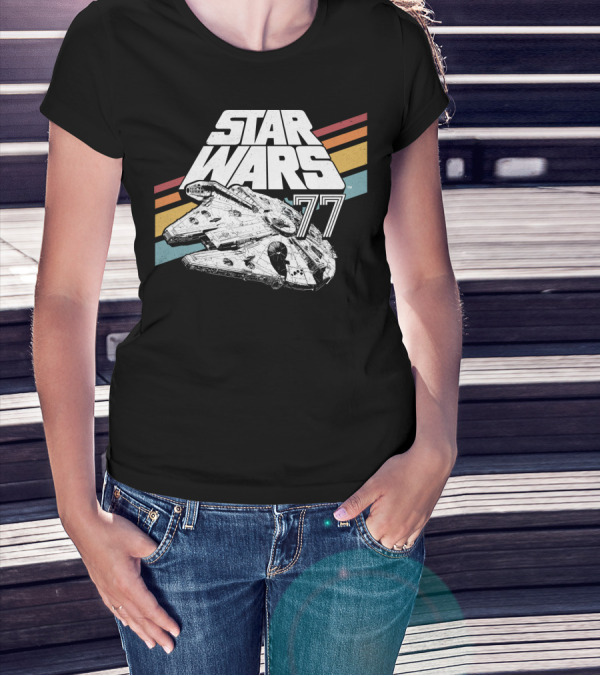 Star Wars 77 Millennium Falcon Rainbow Stripes T-Shirt
