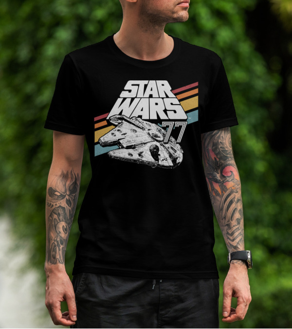 Star Wars 77 Millennium Falcon Rainbow Stripes T-Shirt