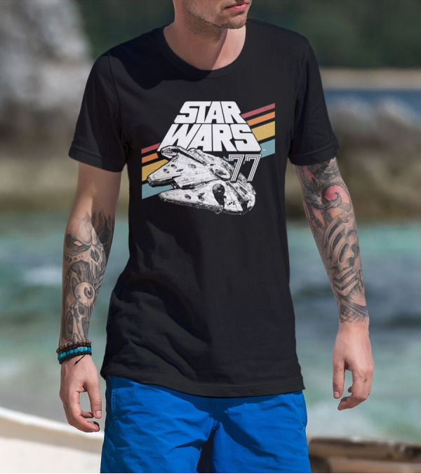 Star Wars 77 Millennium Falcon Rainbow Stripes T-Shirt