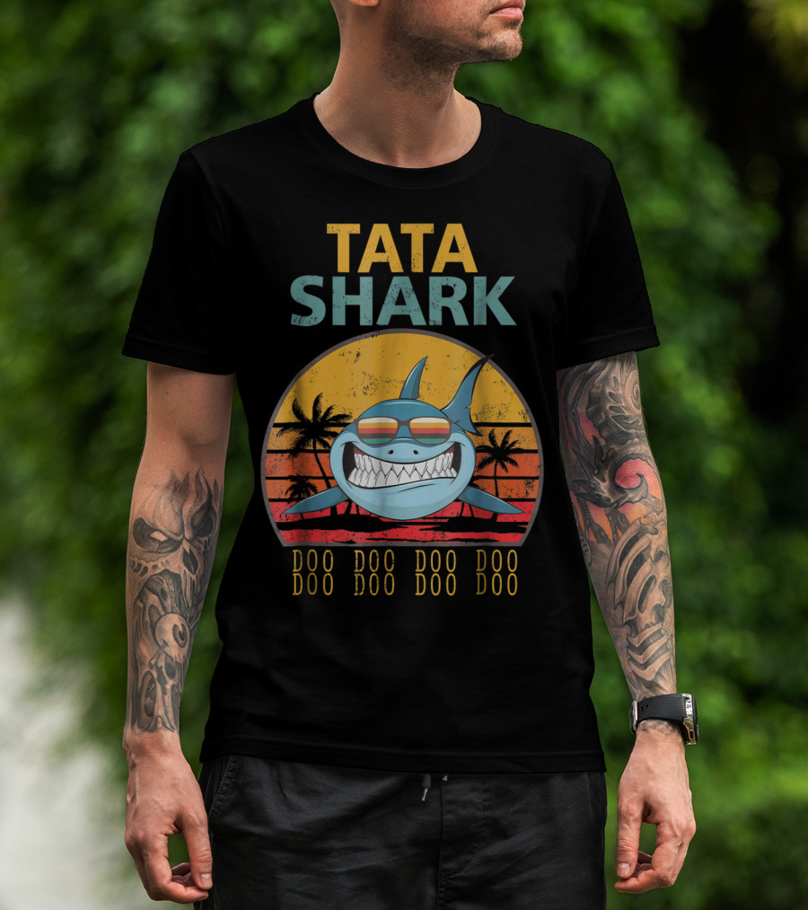 TATA Shark Doo Doo Doo Retro Sunset Palms T-Shirt