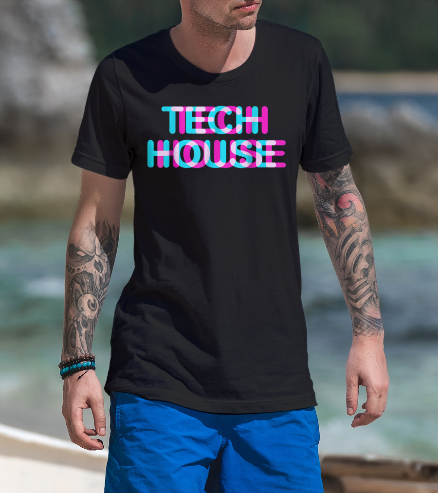Tech House 3D Discotheque Music Retro Neon T-Shirt