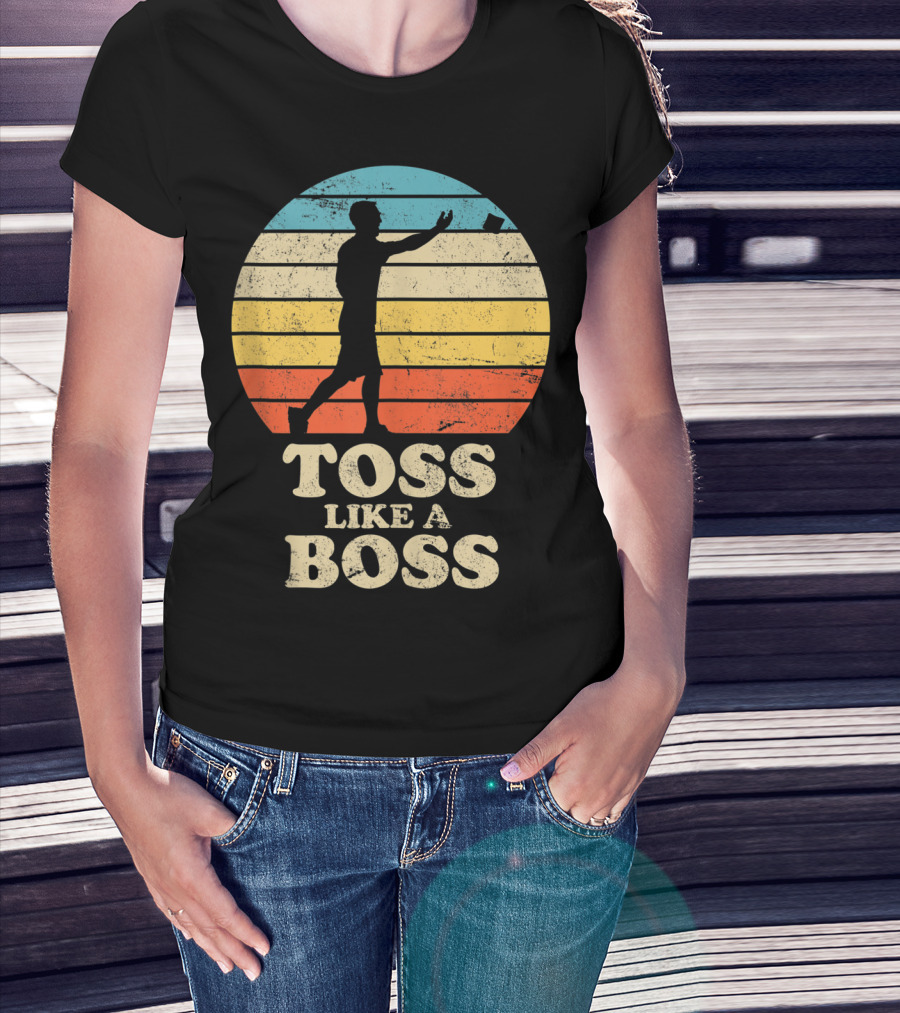 Toss Like A Boss Vintage Sunset Cornhole T-Shirt