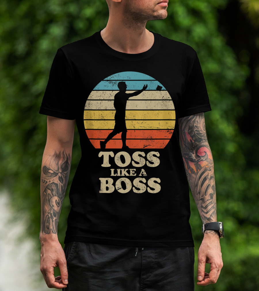 Toss Like A Boss Vintage Sunset Cornhole T-Shirt