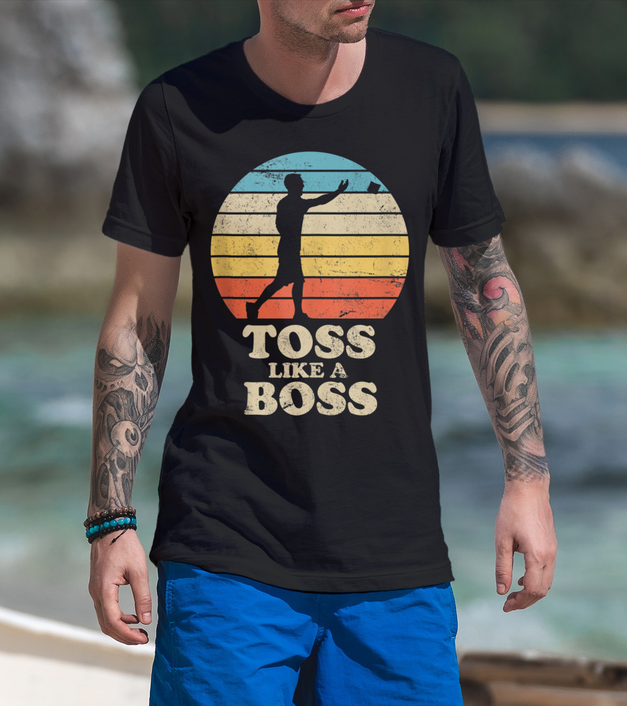Toss Like A Boss Vintage Sunset Cornhole T-Shirt