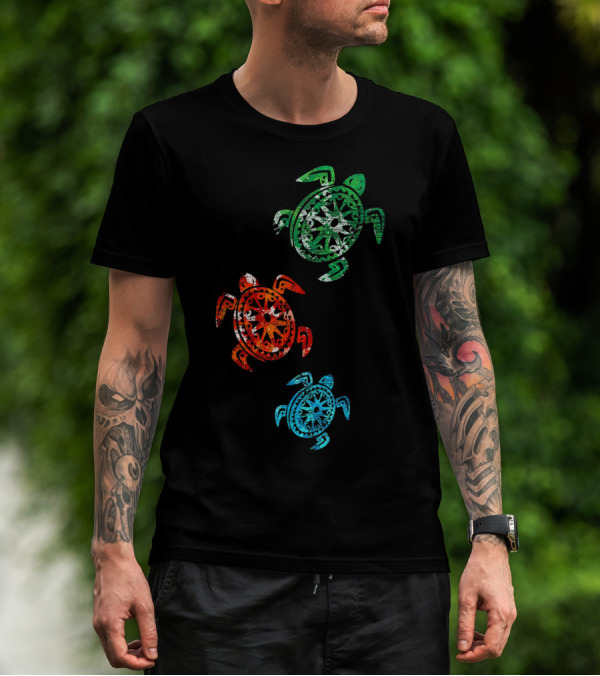 Turtles Save The Turtles Climate Change Green Red Blue T-Shirt