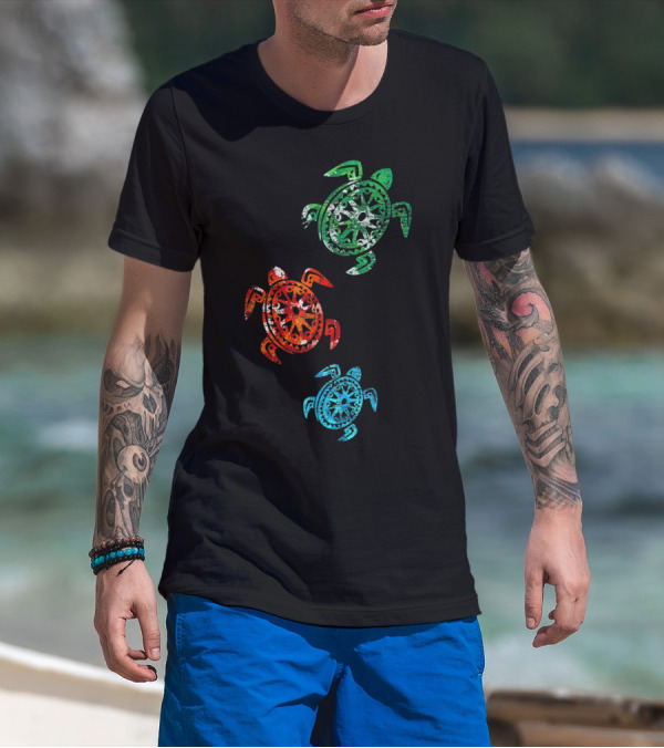 Turtles Save The Turtles Climate Change Green Red Blue T-Shirt