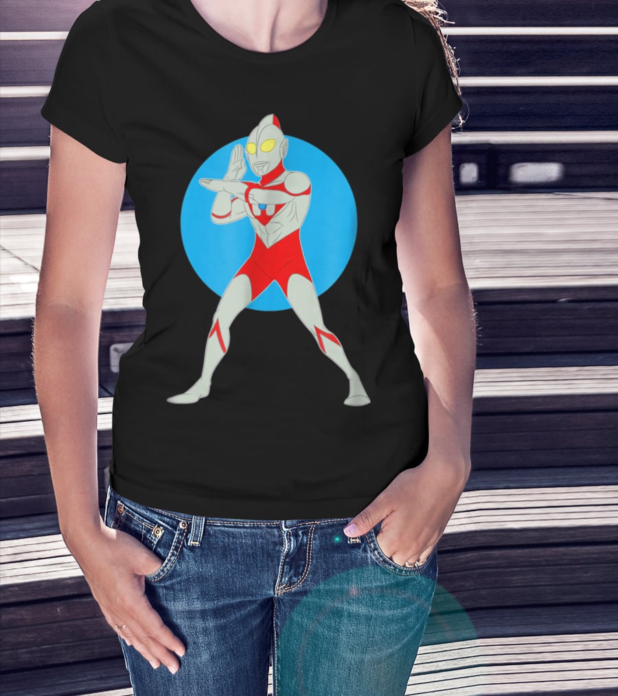 Ultraman Standing Pose With Blue Circle Background T-Shirt