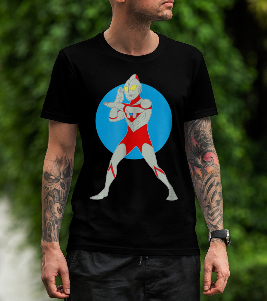 Ultraman Standing Pose With Blue Circle Background T-Shirt