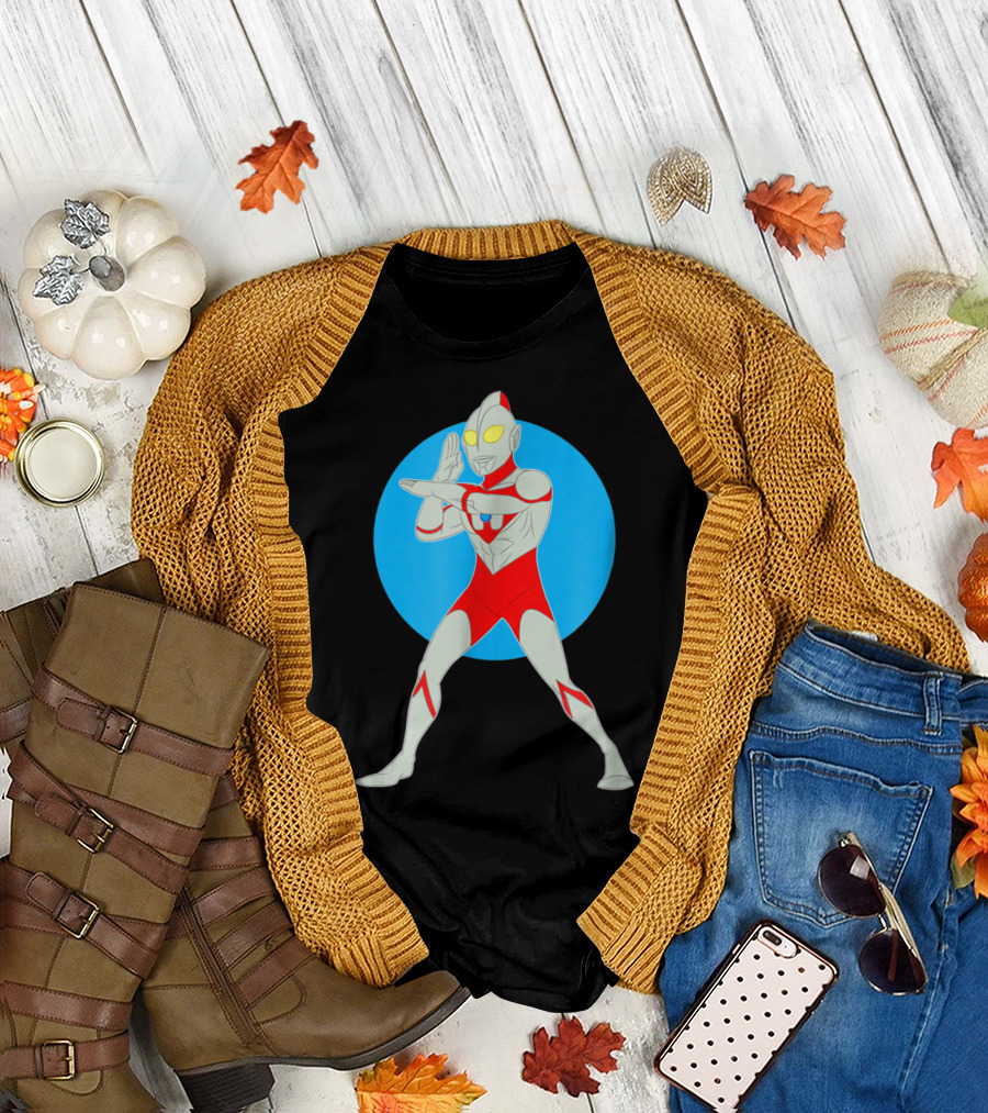 Ultraman Standing Pose with Blue Circle Background T-Shirt