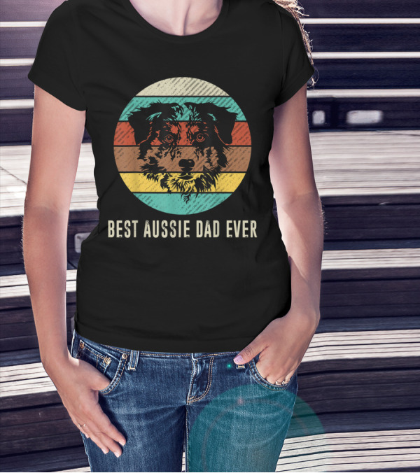 Best Aussie Dad Ever Vintage Retro Dog Stripes Circle T-Shirt
