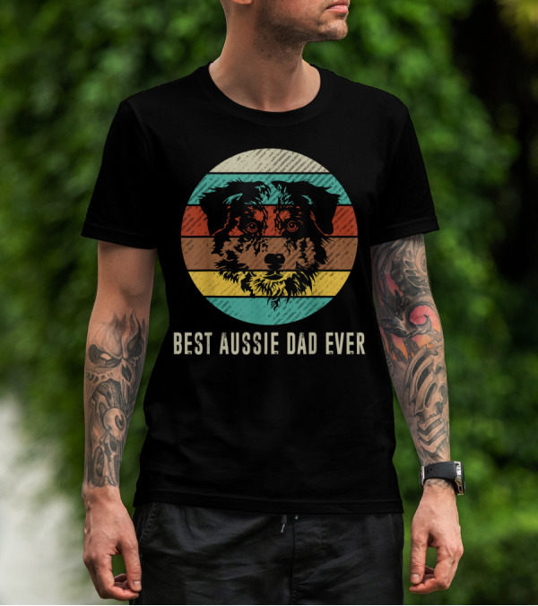 Best Aussie Dad Ever Vintage Retro Dog Stripes Circle T-Shirt
