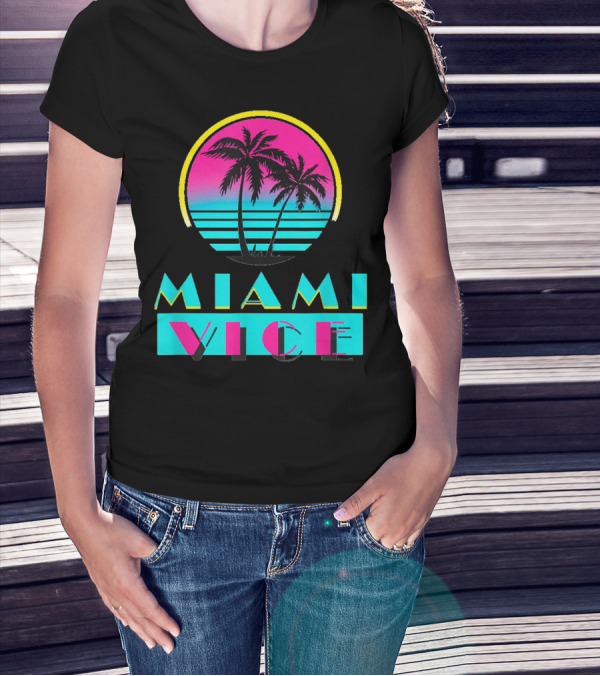 Miami Vice Vintage Florida Cityscape Retro Palm Sunset T-Shirt
