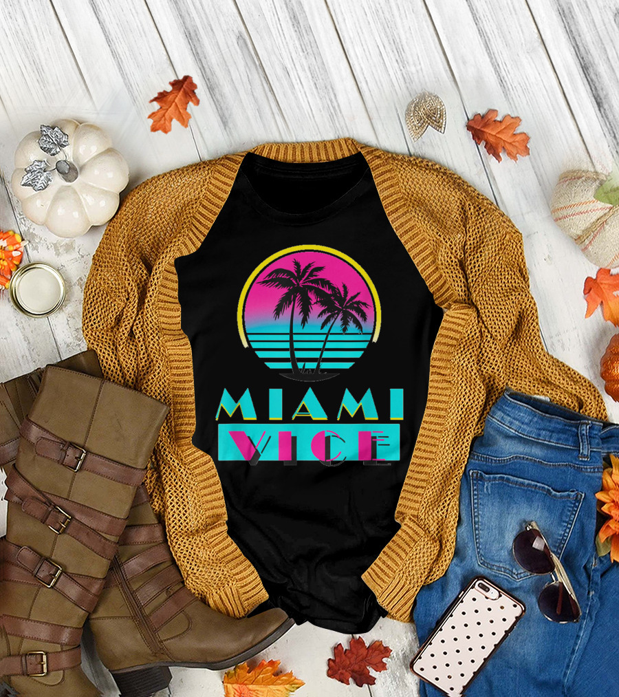 Miami Vice Vintage Florida Cityscape Retro Palm Sunset T-Shirt