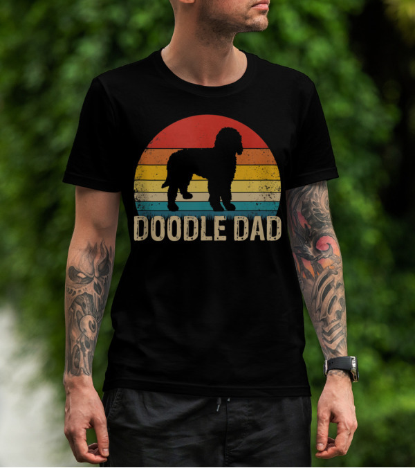 Vintage Goldendoodle Silhouette Doodle Dad Retro Sunset T-Shirt