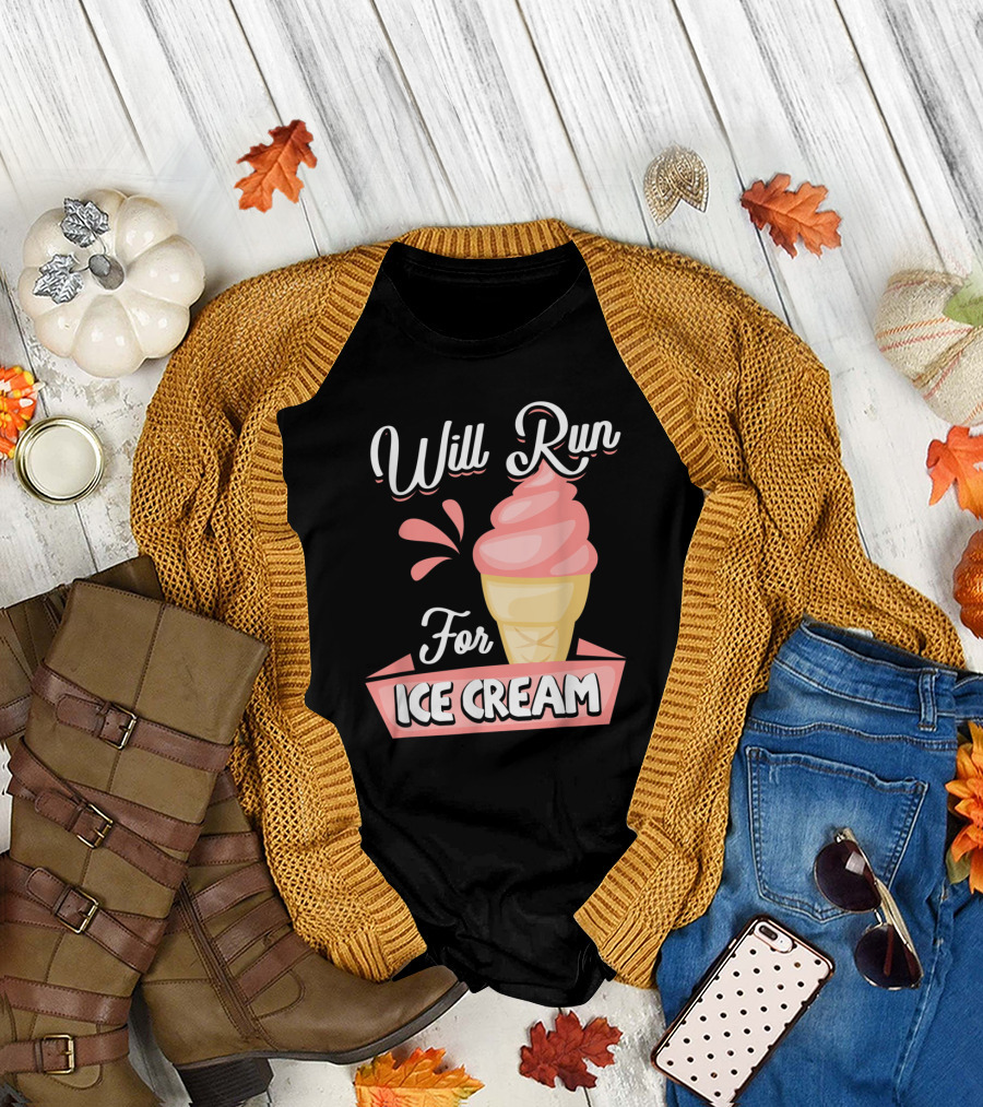 Will Run For Ice Cream Cone Motivational Running T-Shirt