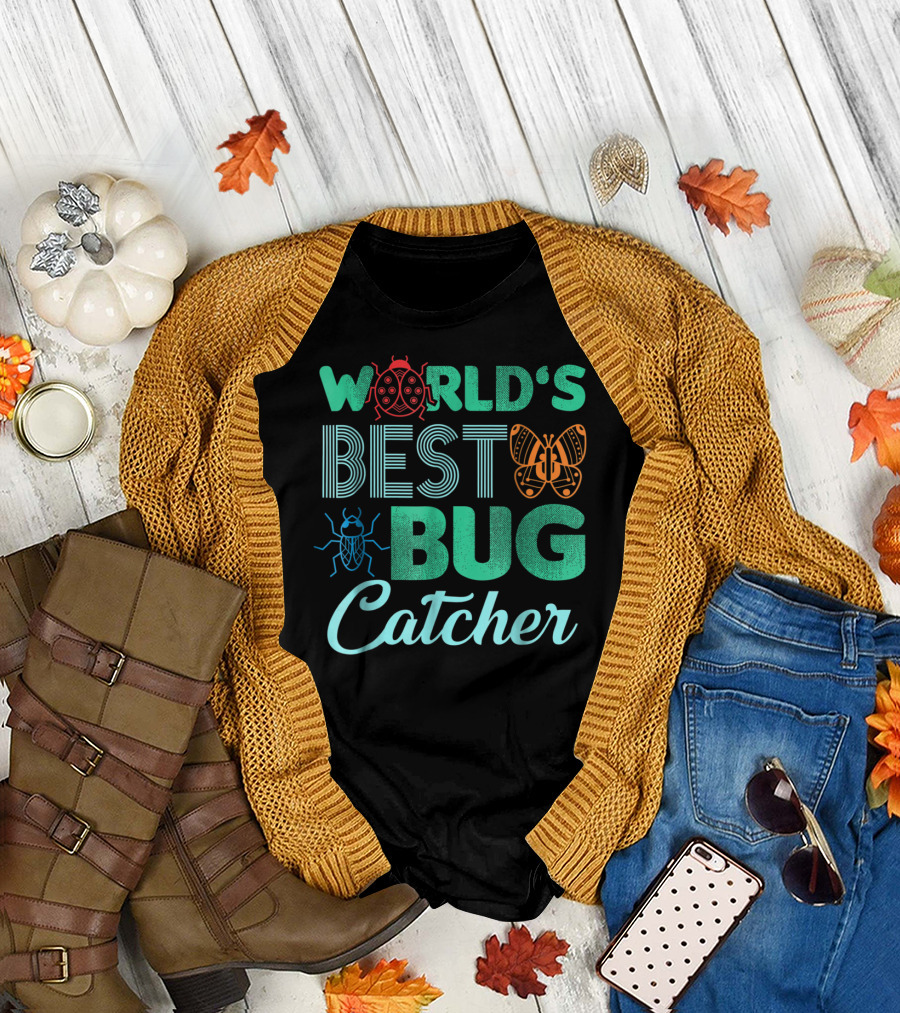 World's Best Bug Catcher Hunter Featuring Butterfly and Ladybug T-Shirt