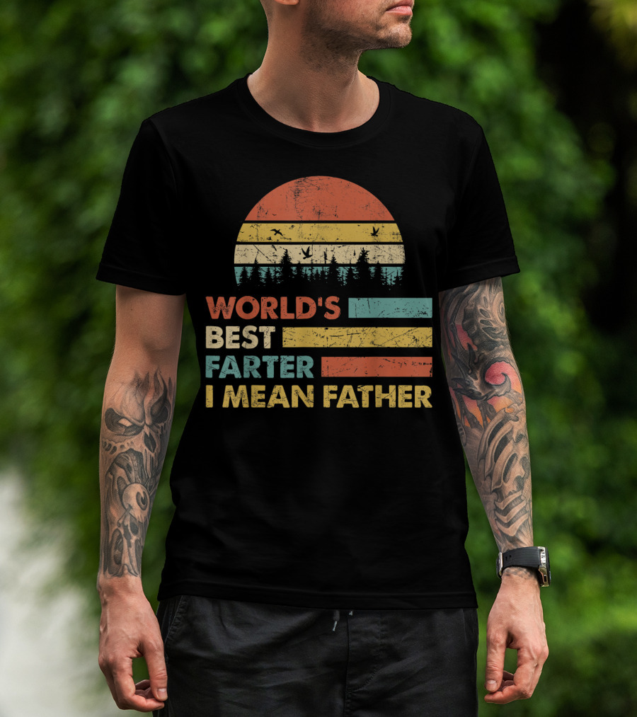 World's Best Farter I Mean Father Sunset Forest Distressed Retro Vintage T-Shirt